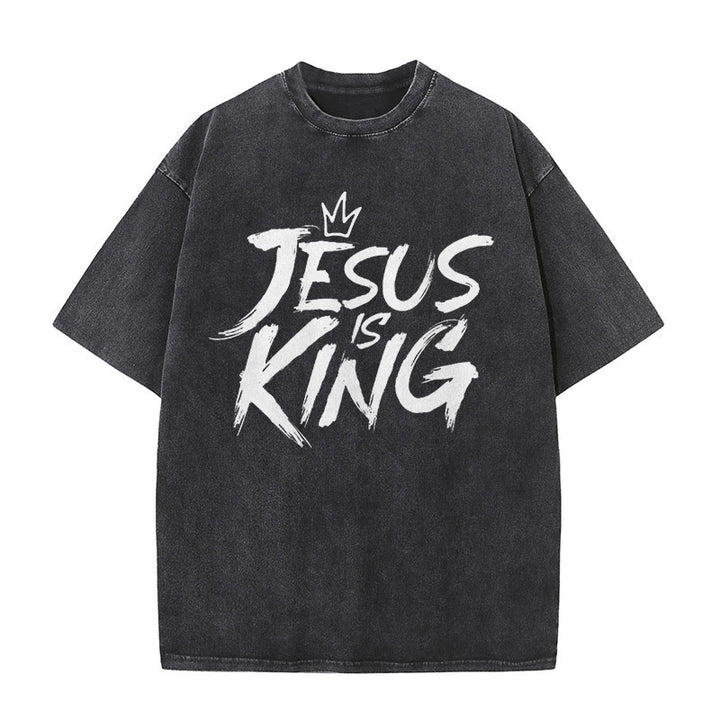Christianartworkshop Unisex-T-Shirt mit Aufschrift „Jesus ist König“, gewaschen - Schwarz - 5XL - image 1