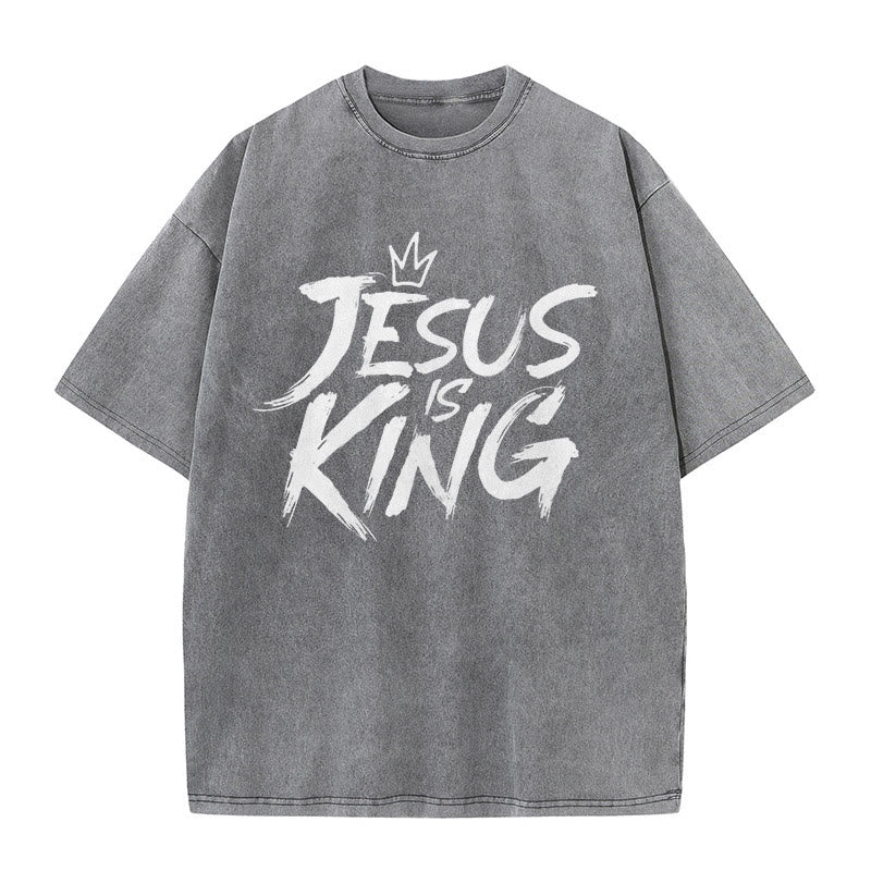 Christianartworkshop Unisex-T-Shirt mit Aufschrift „Jesus ist König“, gewaschen - Grau - 5XL - image 9