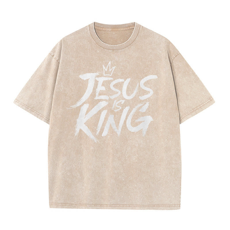 Christianartworkshop Unisex-T-Shirt mit Aufschrift „Jesus ist König“, gewaschen - Aprikose - 5XL - image 5