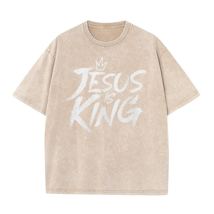 Christianartworkshop Unisex-T-Shirt mit Aufschrift „Jesus ist König“, gewaschen - Aprikose - 5XL - image 4