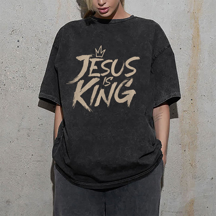 Christianartworkshop Unisex-T-Shirt mit Aufschrift „Jesus ist König“, gewaschen - image 3