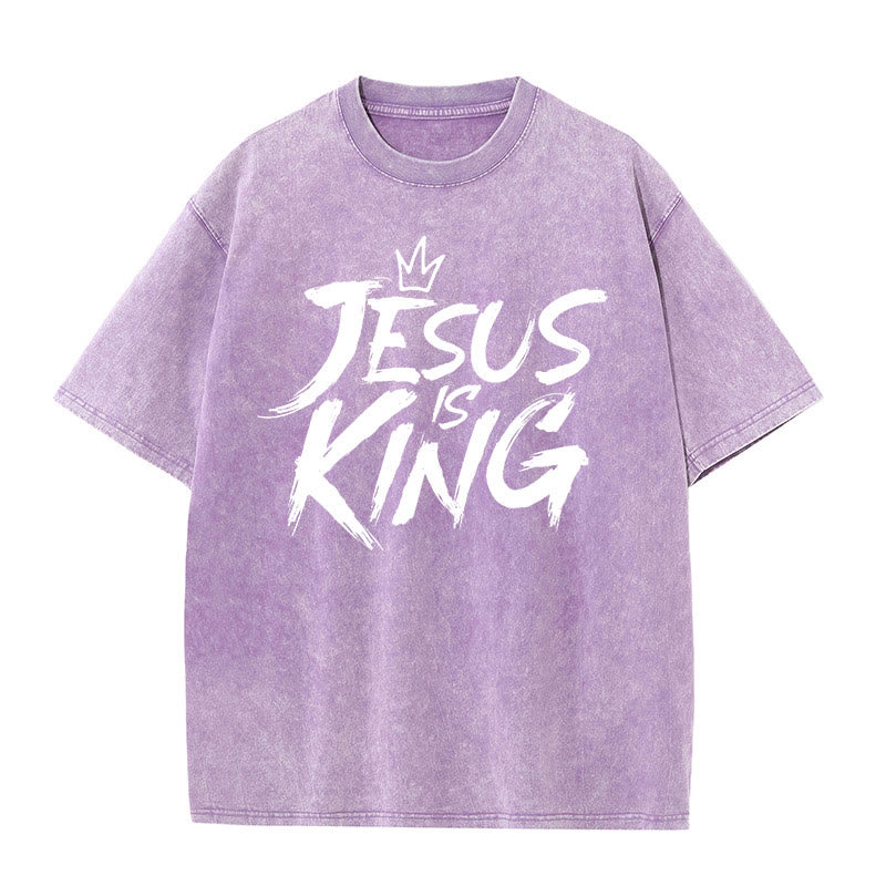 Christianartworkshop Unisex-T-Shirt mit Aufschrift „Jesus ist König“, gewaschen - Lila - 5XL - image 7