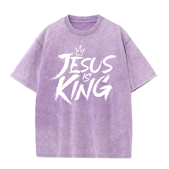 Christianartworkshop Unisex-T-Shirt mit Aufschrift „Jesus ist König“, gewaschen - Lila - 5XL - image 7