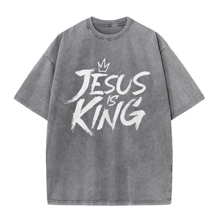 Christianartworkshop Unisex-T-Shirt mit Aufschrift „Jesus ist König“, gewaschen - Grau - 5XL - image 10