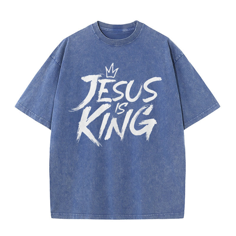 Christianartworkshop Unisex-T-Shirt mit Aufschrift „Jesus ist König“, gewaschen - Blau - 5XL - image 10