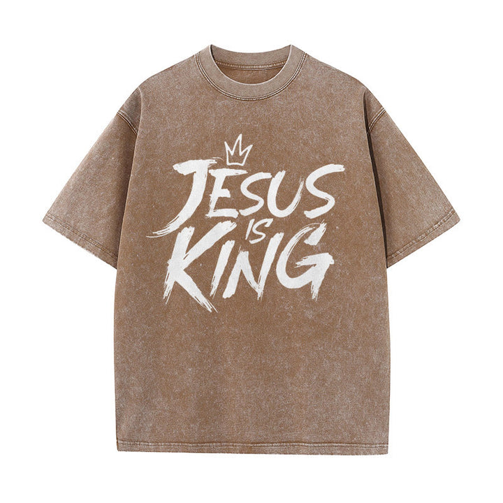 Christianartworkshop Unisex-T-Shirt mit Aufschrift „Jesus ist König“, gewaschen - Kaffee - 5XL - image 11