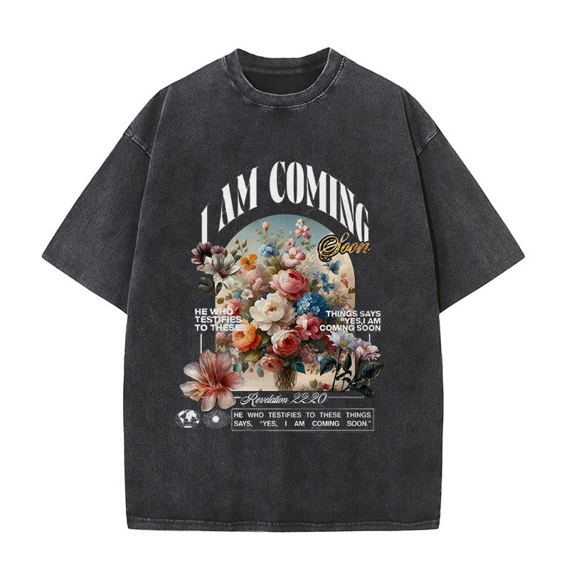 Christianartworkshop Unisex-T-Shirt mit Aufschrift „I Am Coming Soon“, gewaschen - Schwarz - 5XL - image 1