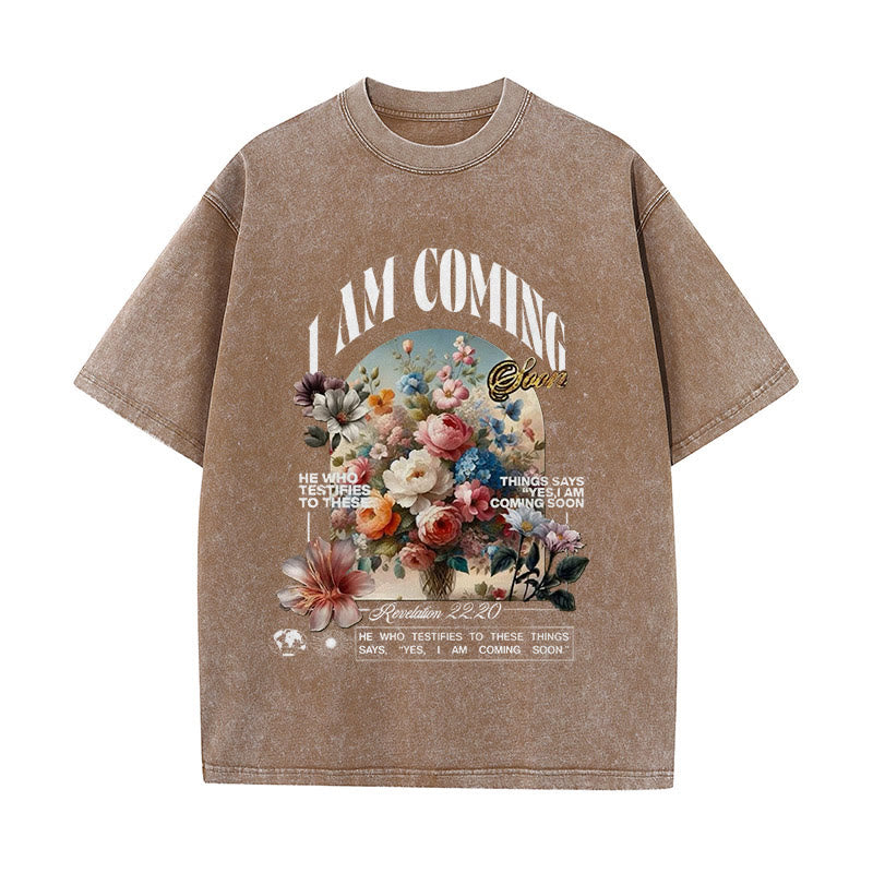 Christianartworkshop Unisex-T-Shirt mit Aufschrift „I Am Coming Soon“, gewaschen - Kaffee - 5XL - image 11