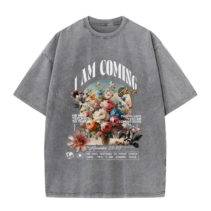 Christianartworkshop Unisex-T-Shirt mit Aufschrift „I Am Coming Soon“, gewaschen - Grau - 5XL - image 11