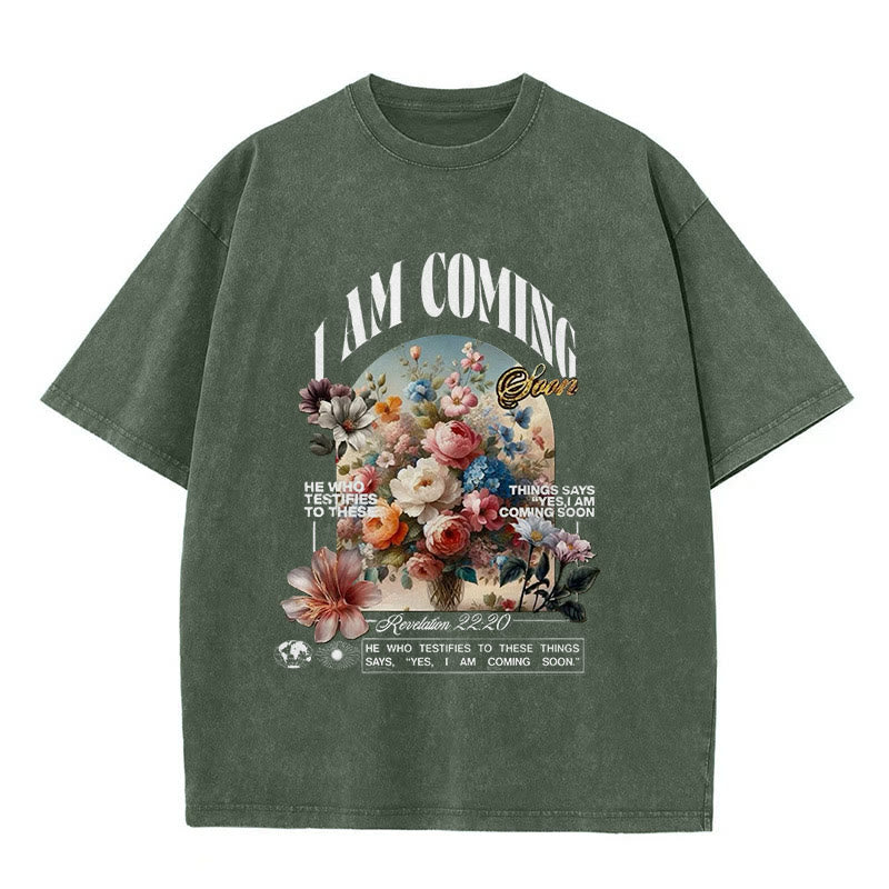 Christianartworkshop Unisex-T-Shirt mit Aufschrift „I Am Coming Soon“, gewaschen - Armeegrün - 5XL - image 7