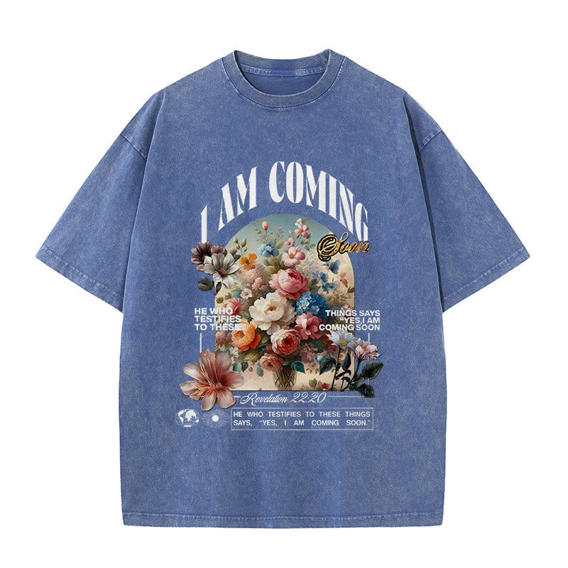 Christianartworkshop Unisex-T-Shirt mit Aufschrift „I Am Coming Soon“, gewaschen - Blau - 5XL - image 8