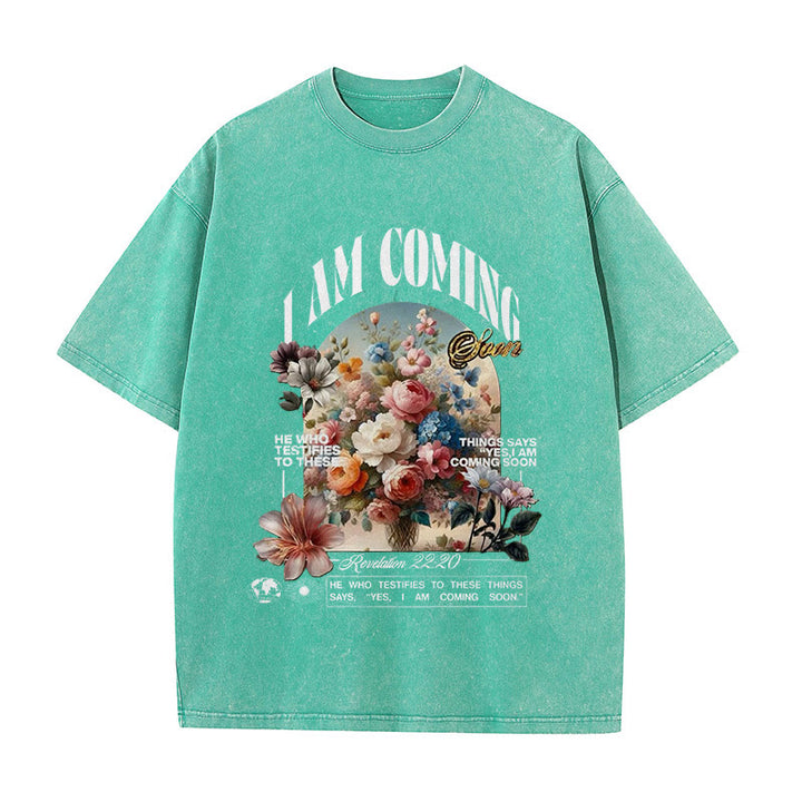 Christianartworkshop Unisex-T-Shirt mit Aufschrift „I Am Coming Soon“, gewaschen - Grün - 5XL - image 5