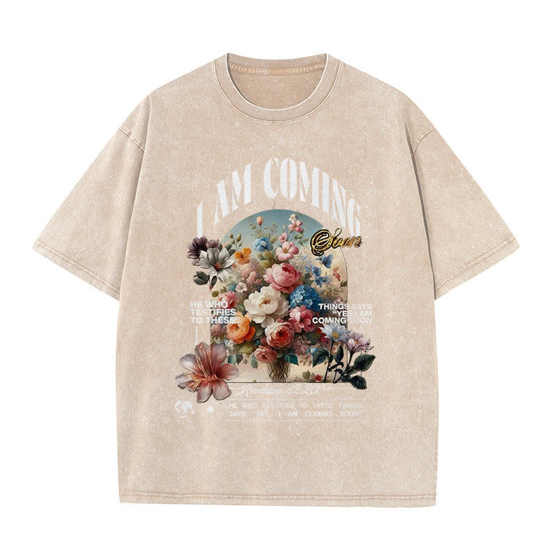 Christianartworkshop Unisex-T-Shirt mit Aufschrift „I Am Coming Soon“, gewaschen - Aprikose - 5XL - image 4