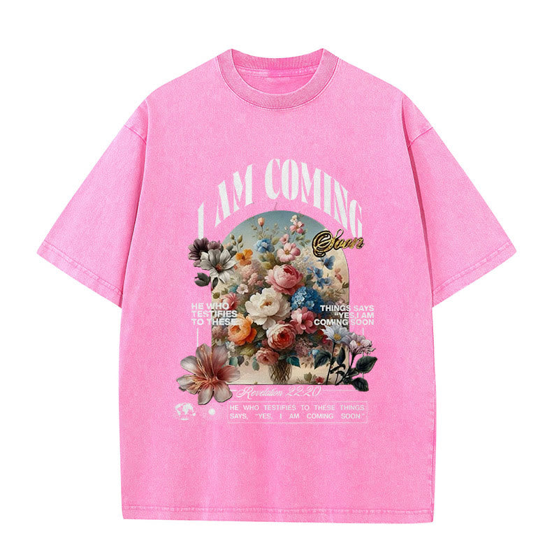 Christianartworkshop Unisex-T-Shirt mit Aufschrift „I Am Coming Soon“, gewaschen - Rosa - 5XL - image 8