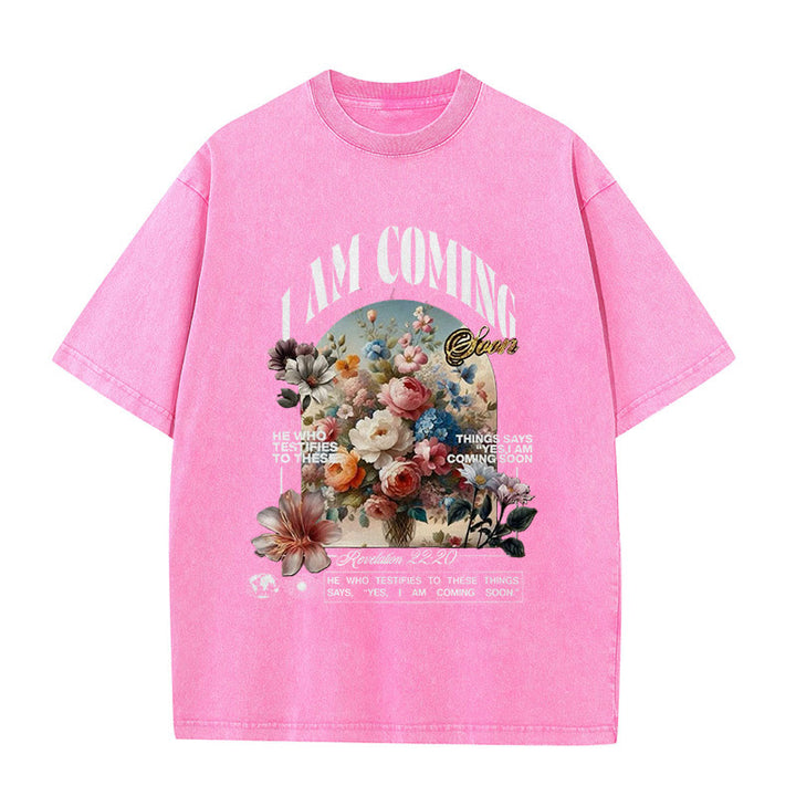 Christianartworkshop Unisex-T-Shirt mit Aufschrift „I Am Coming Soon“, gewaschen - Rosa - 5XL - image 8