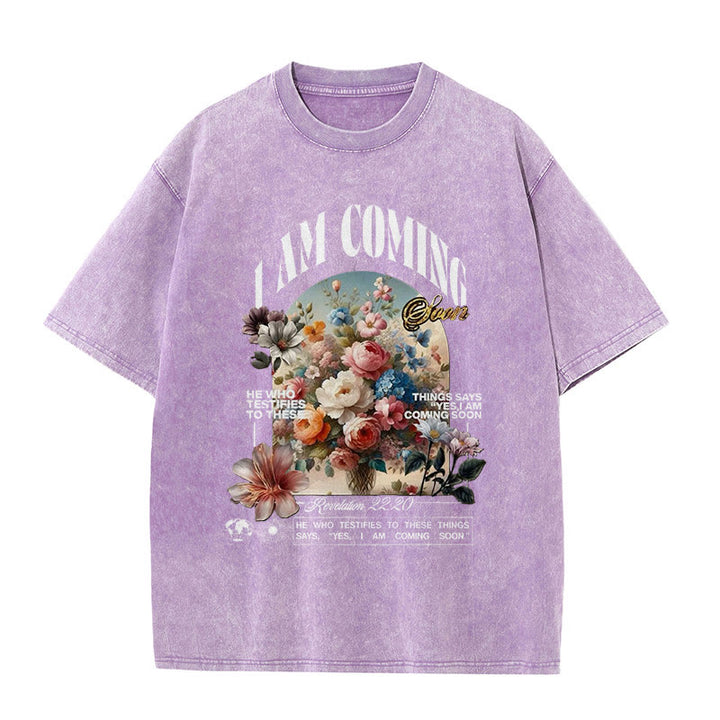 Christianartworkshop Unisex-T-Shirt mit Aufschrift „I Am Coming Soon“, gewaschen - Lila - 5XL - image 9