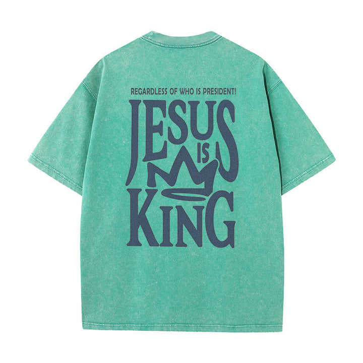 Christianartworkshop Unisex-T-Shirt mit Jesus-Symbol, gewaschen - Grün - 5XL - image 14