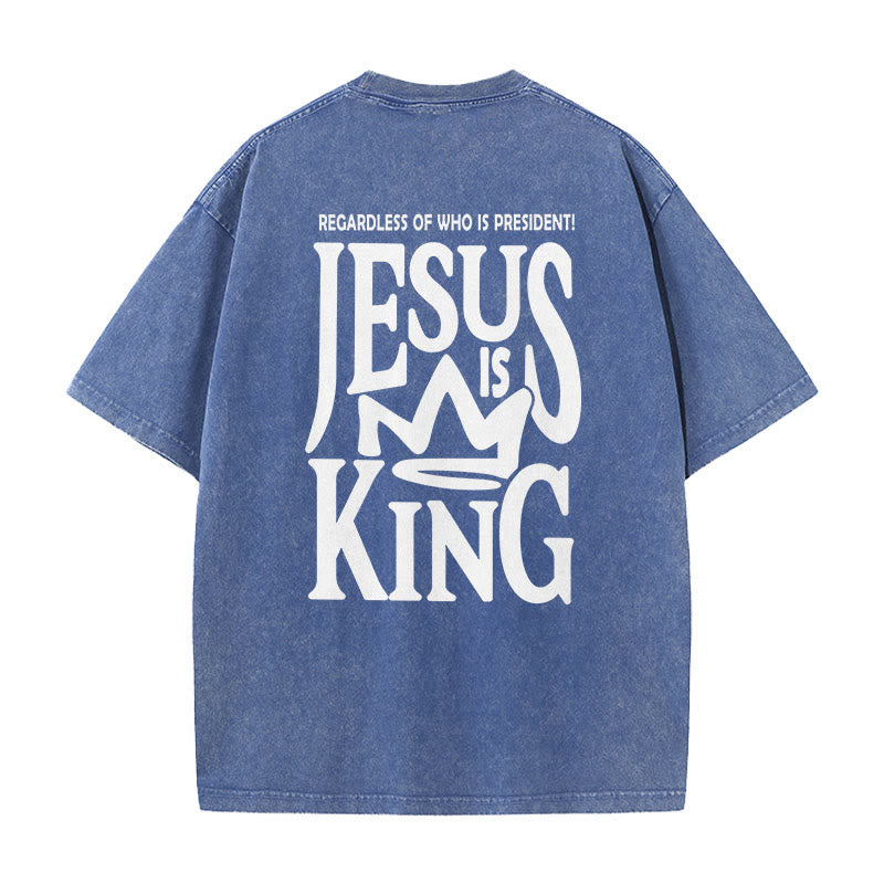 Christianartworkshop Unisex-T-Shirt mit Jesus-Symbol, gewaschen - Blau - 5XL - image 0