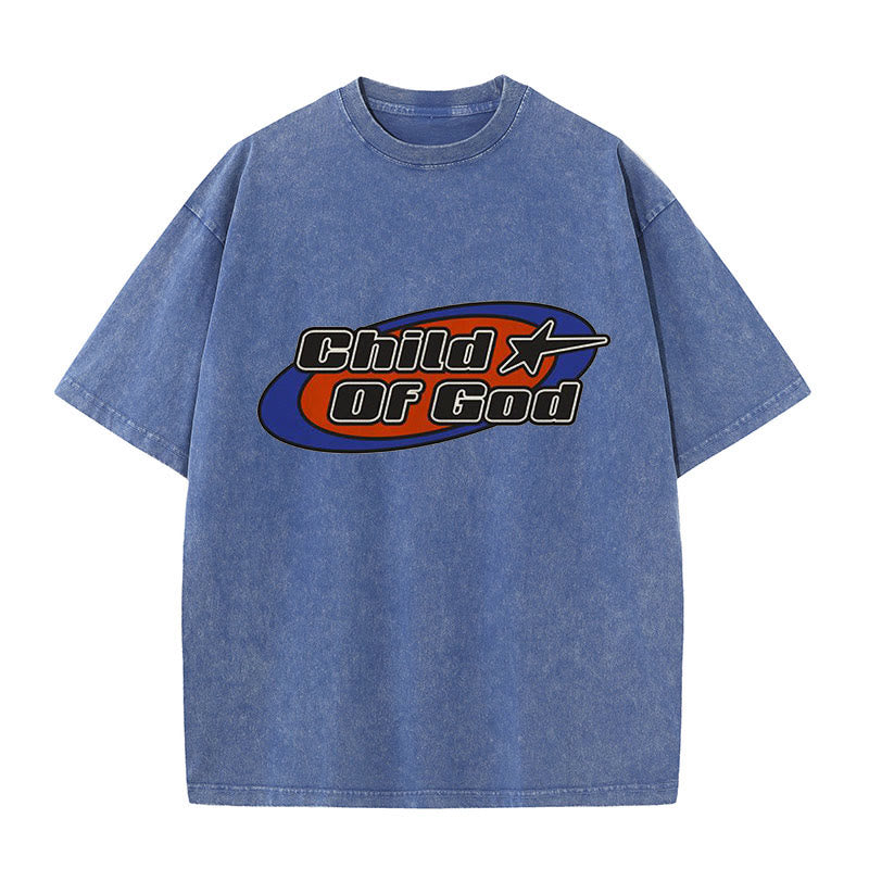 Christianartworkshop Unisex-T-Shirt mit Grafik „Kind Gottes“, gewaschen - Blau - 5XL - image 6