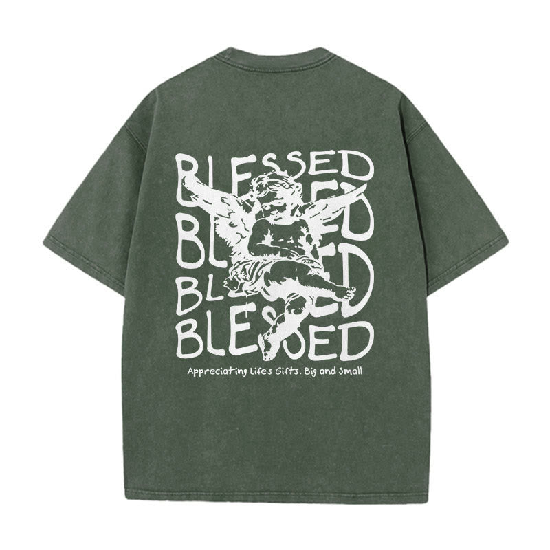 Christianartworkshop Inspiriertes gesegnetes T-Shirt mit Cherub-Design, Unisex, gewaschenes T-Shirt - Armeegrün - 5XL - image 8