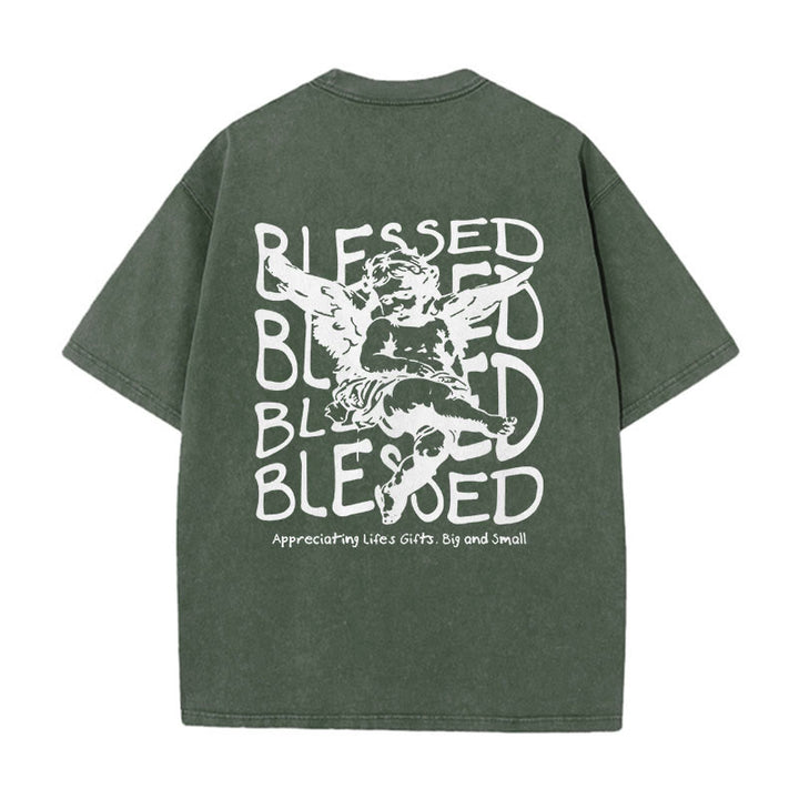 Christianartworkshop Inspiriertes gesegnetes T-Shirt mit Cherub-Design, Unisex, gewaschenes T-Shirt - Armeegrün - 5XL - image 8