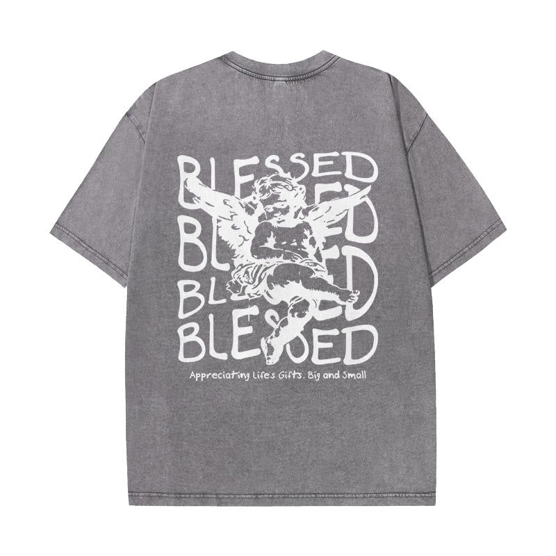 Christianartworkshop Inspiriertes gesegnetes T-Shirt mit Cherub-Design, Unisex, gewaschenes T-Shirt - Grau - 5XL - image 10