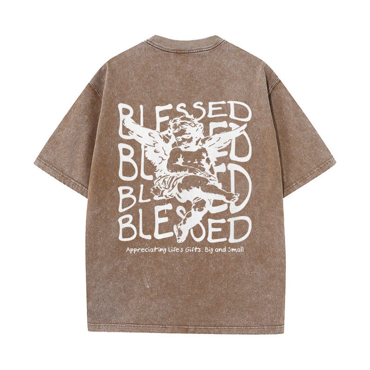 Christianartworkshop Inspiriertes gesegnetes T-Shirt mit Cherub-Design, Unisex, gewaschenes T-Shirt - Kaffee - 5XL - image 12