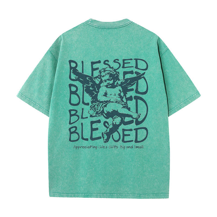 Christianartworkshop Inspiriertes gesegnetes T-Shirt mit Cherub-Design, Unisex, gewaschenes T-Shirt - Grün - 5XL - image 6