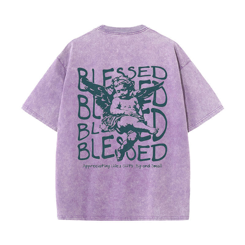 Christianartworkshop Inspiriertes gesegnetes T-Shirt mit Cherub-Design, Unisex, gewaschenes T-Shirt - Lila - 5XL - image 16