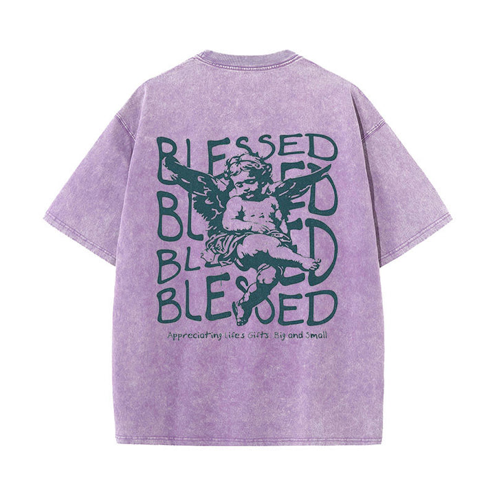 Christianartworkshop Inspiriertes gesegnetes T-Shirt mit Cherub-Design, Unisex, gewaschenes T-Shirt - Lila - 5XL - image 16