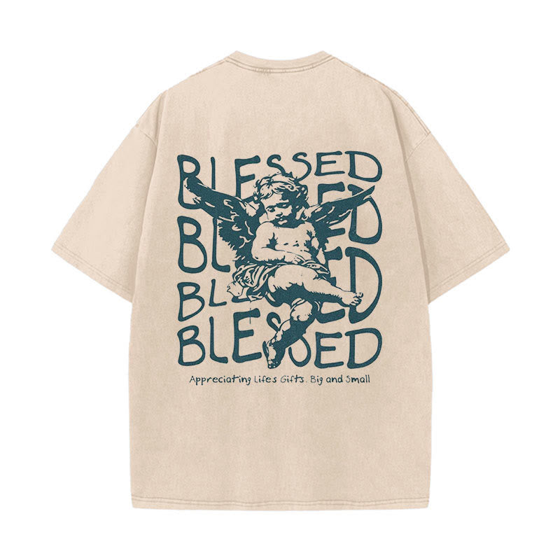 Christianartworkshop Inspiriertes gesegnetes T-Shirt mit Cherub-Design, Unisex, gewaschenes T-Shirt - Aprikose - 5XL - image 1