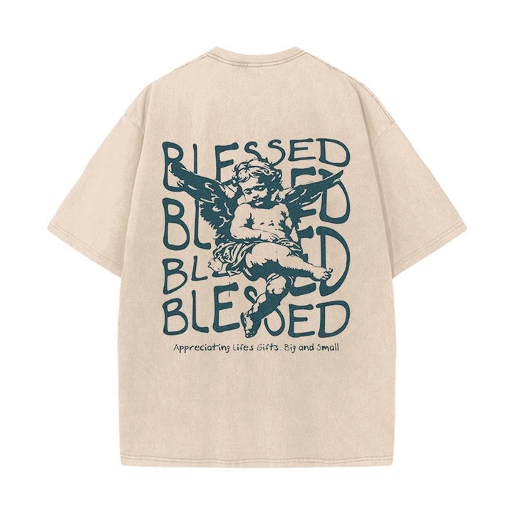Christianartworkshop Inspiriertes gesegnetes T-Shirt mit Cherub-Design, Unisex, gewaschenes T-Shirt - Aprikose - 5XL - image 1