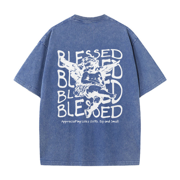 Christianartworkshop Inspiriertes gesegnetes T-Shirt mit Cherub-Design, Unisex, gewaschenes T-Shirt - Blau - 5XL - image 18