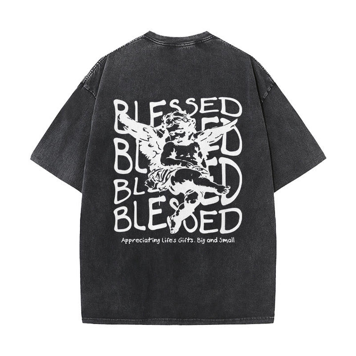 Christianartworkshop Inspiriertes gesegnetes T-Shirt mit Cherub-Design, Unisex, gewaschenes T-Shirt - Schwarz - 5XL - image 4