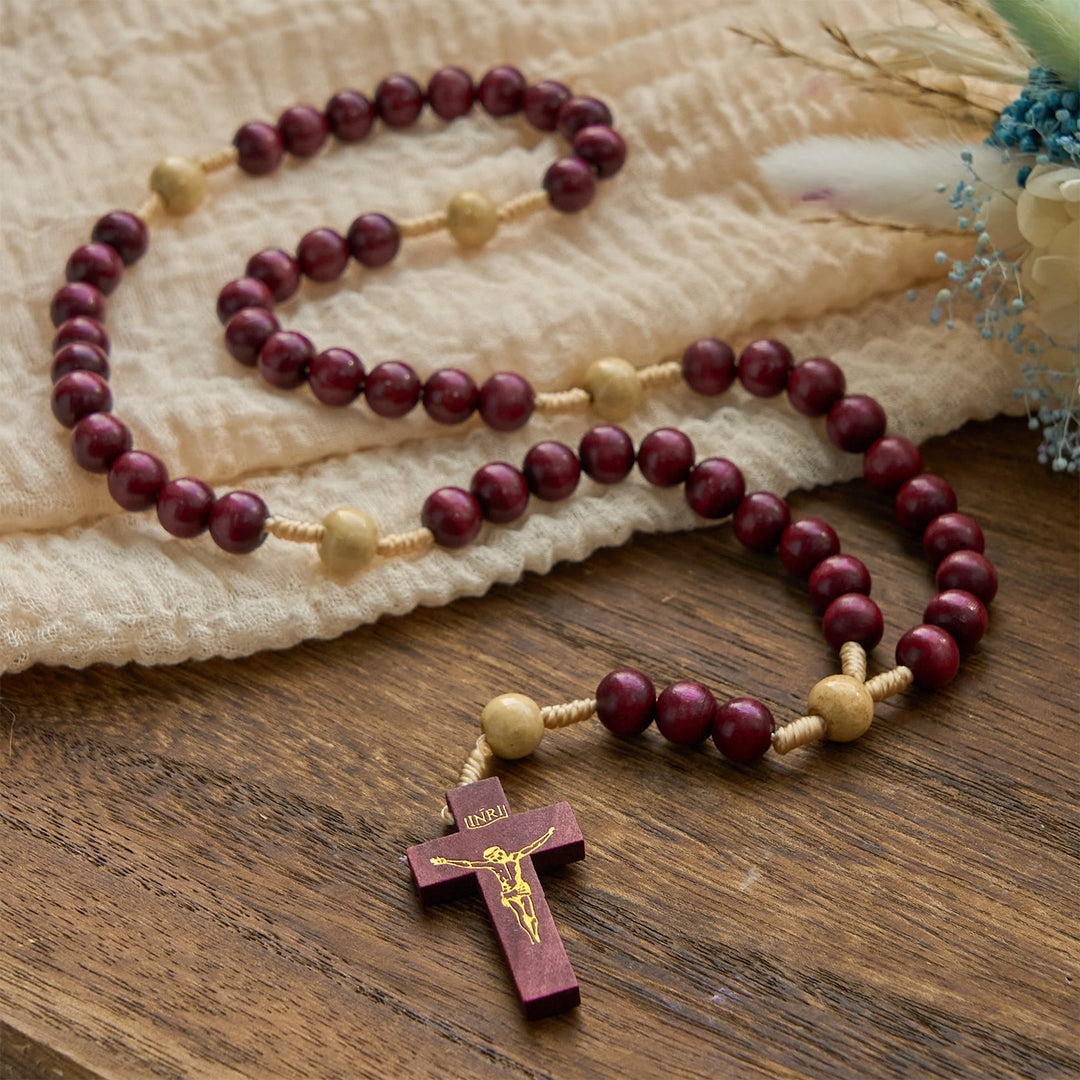 Christianartworkshop 10 mm Weinrote Holzperlen, traditioneller Rosenkranz: Ein zeitloser spiritueller Begleiter