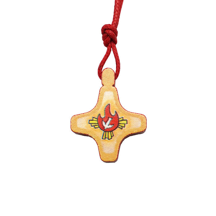 Christianartworkshop Holzanhänger mit Kreuz des Heiligen Geistes und rot emaillierter Medaillen-Halskette - image 5