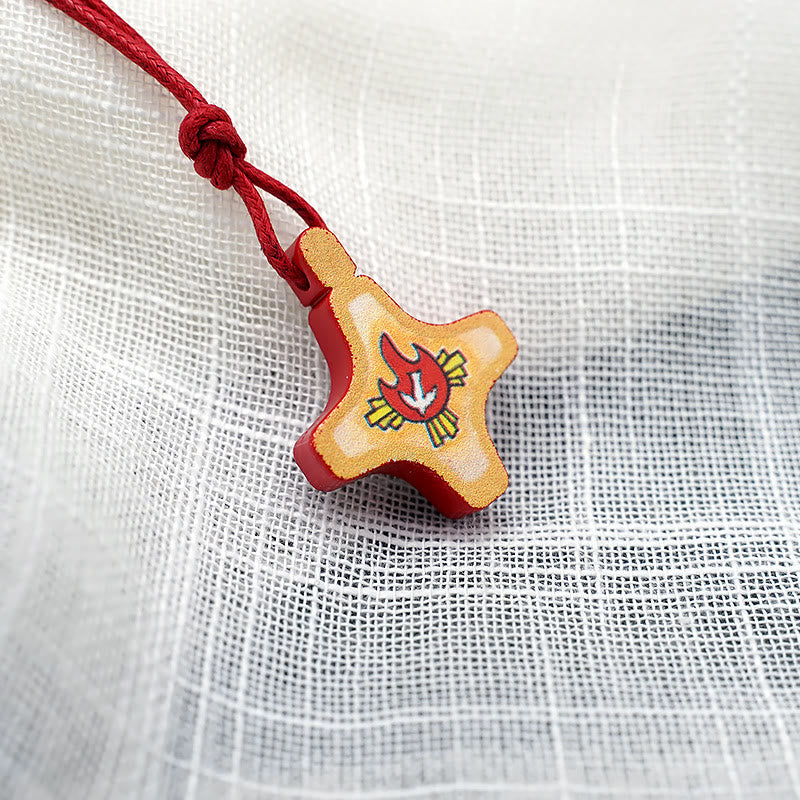 Christianartworkshop Holzanhänger mit Kreuz des Heiligen Geistes und rot emaillierter Medaillen-Halskette - image 2