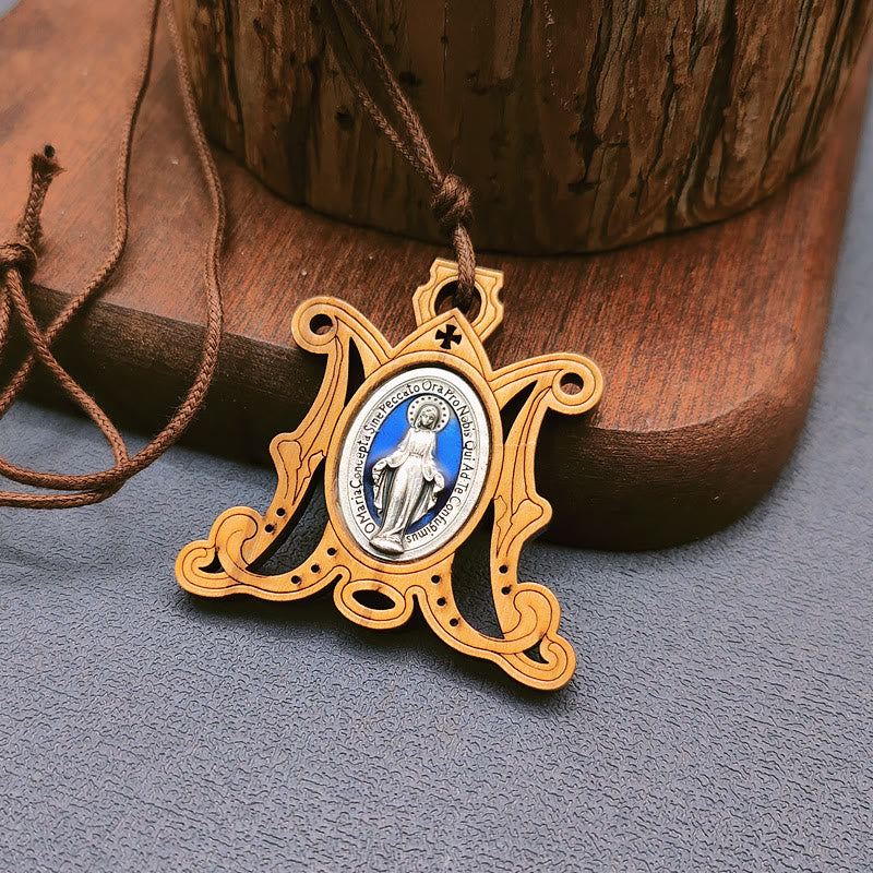 Christianartworkshop Halskette mit Wundertätiger Medaille aus Olivenholz im Vintage-Stil: Ein zeitloses Symbol der göttlichen Gnade - image 1