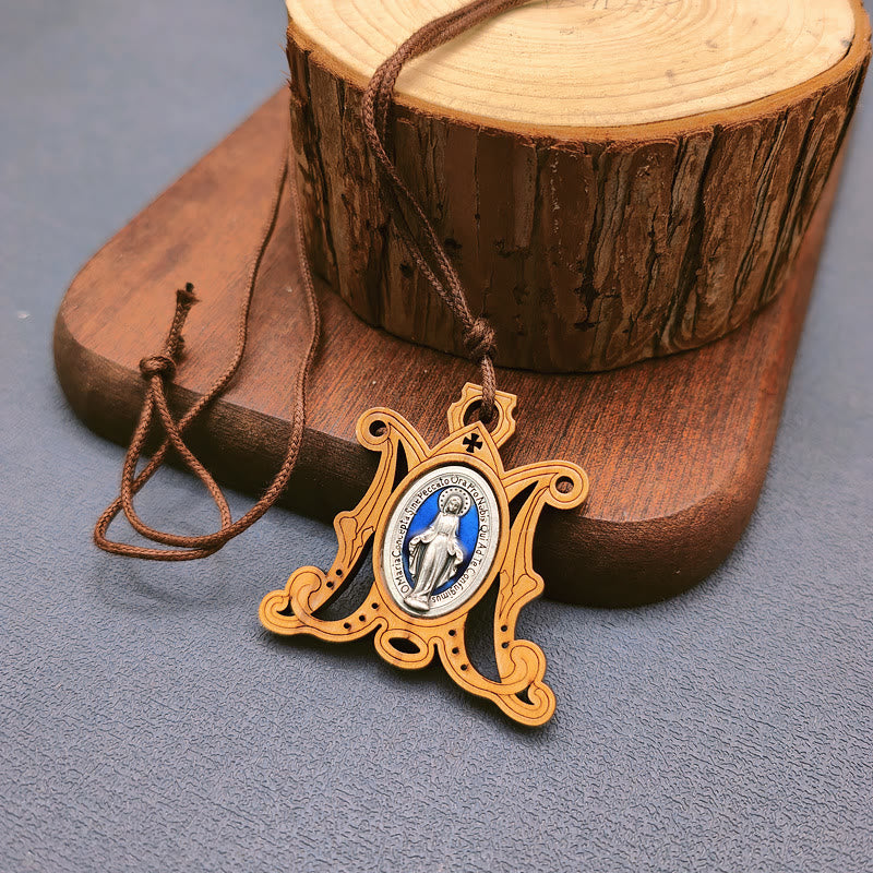 Christianartworkshop Halskette mit Wundertätiger Medaille aus Olivenholz im Vintage-Stil: Ein zeitloses Symbol der göttlichen Gnade - image 2
