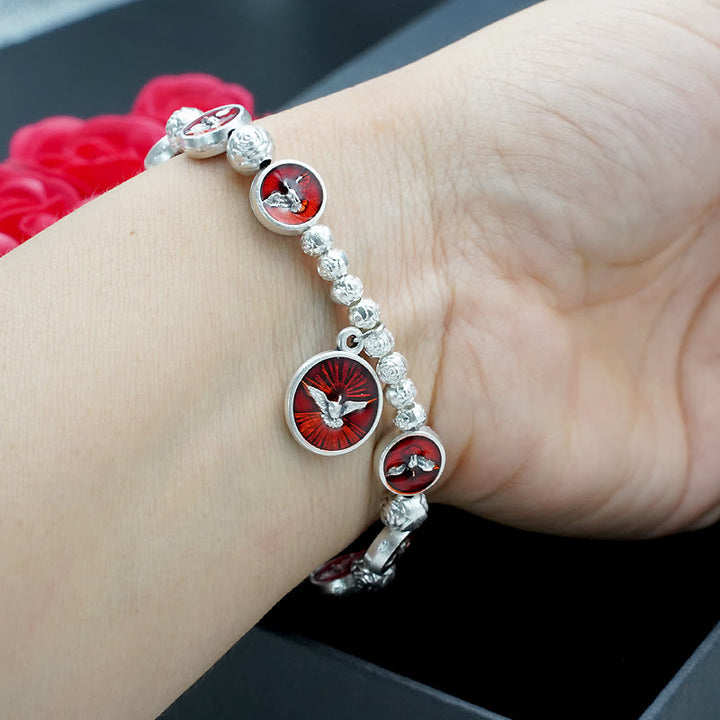 Christianartworkshop Emaille-Armband „Heiliger Geist“ mit Kreuz und Rosenperlen: Ein wertvolles Symbol des seligen Schutzes - image 5