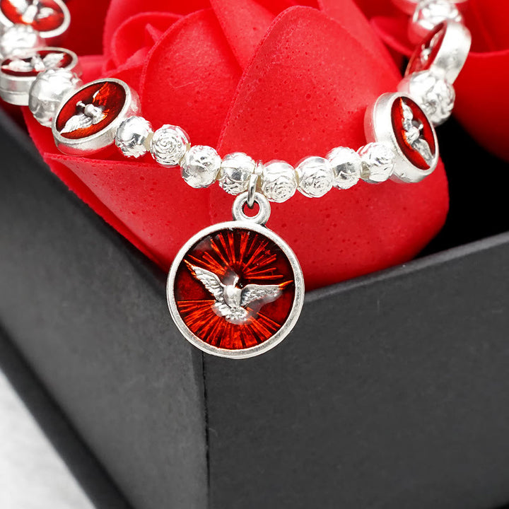 Christianartworkshop Emaille-Armband „Heiliger Geist“ mit Kreuz und Rosenperlen: Ein wertvolles Symbol des seligen Schutzes - image 2