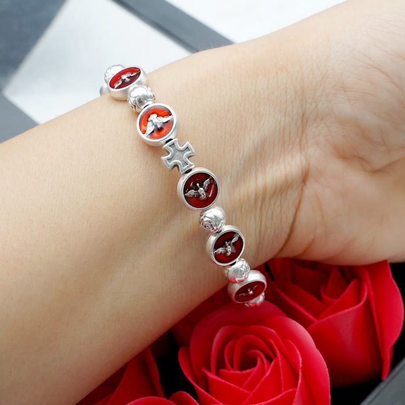 Christianartworkshop Emaille-Armband „Heiliger Geist“ mit Kreuz und Rosenperlen: Ein wertvolles Symbol des seligen Schutzes - image 4