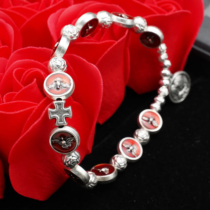 Christianartworkshop Emaille-Armband „Heiliger Geist“ mit Kreuz und Rosenperlen: Ein wertvolles Symbol des seligen Schutzes - image 1