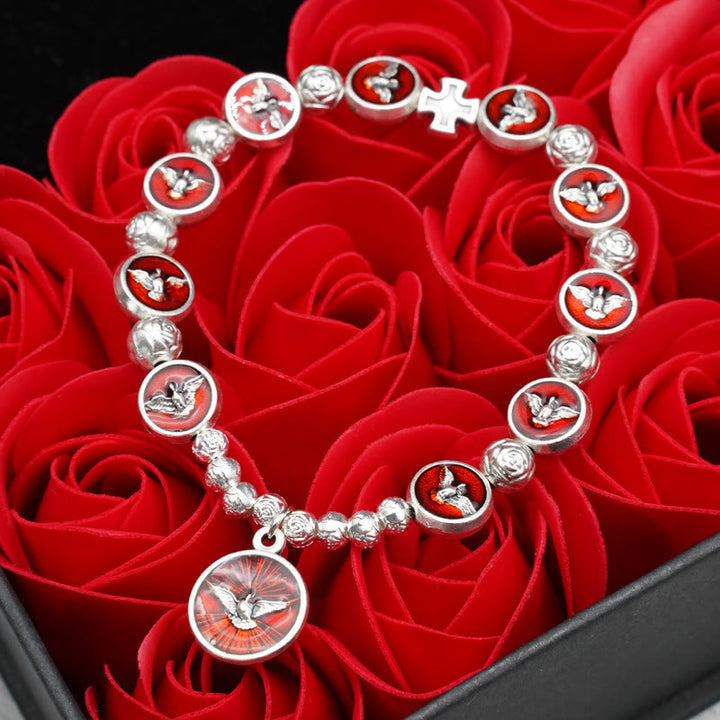 Christianartworkshop Emaille-Armband Heiliger Geist mit Kreuz und Rosenperlen: Geschätztes Symbol des gesegneten Schutzes - image 0