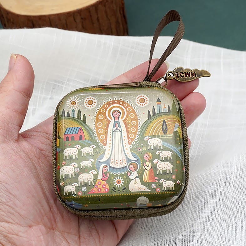 Christianartworkshop 9 Muster, quadratische Rosenkranzetuis im Cartoon-Stil: Eine schöne Mischung aus Glauben und Funktion - image 1