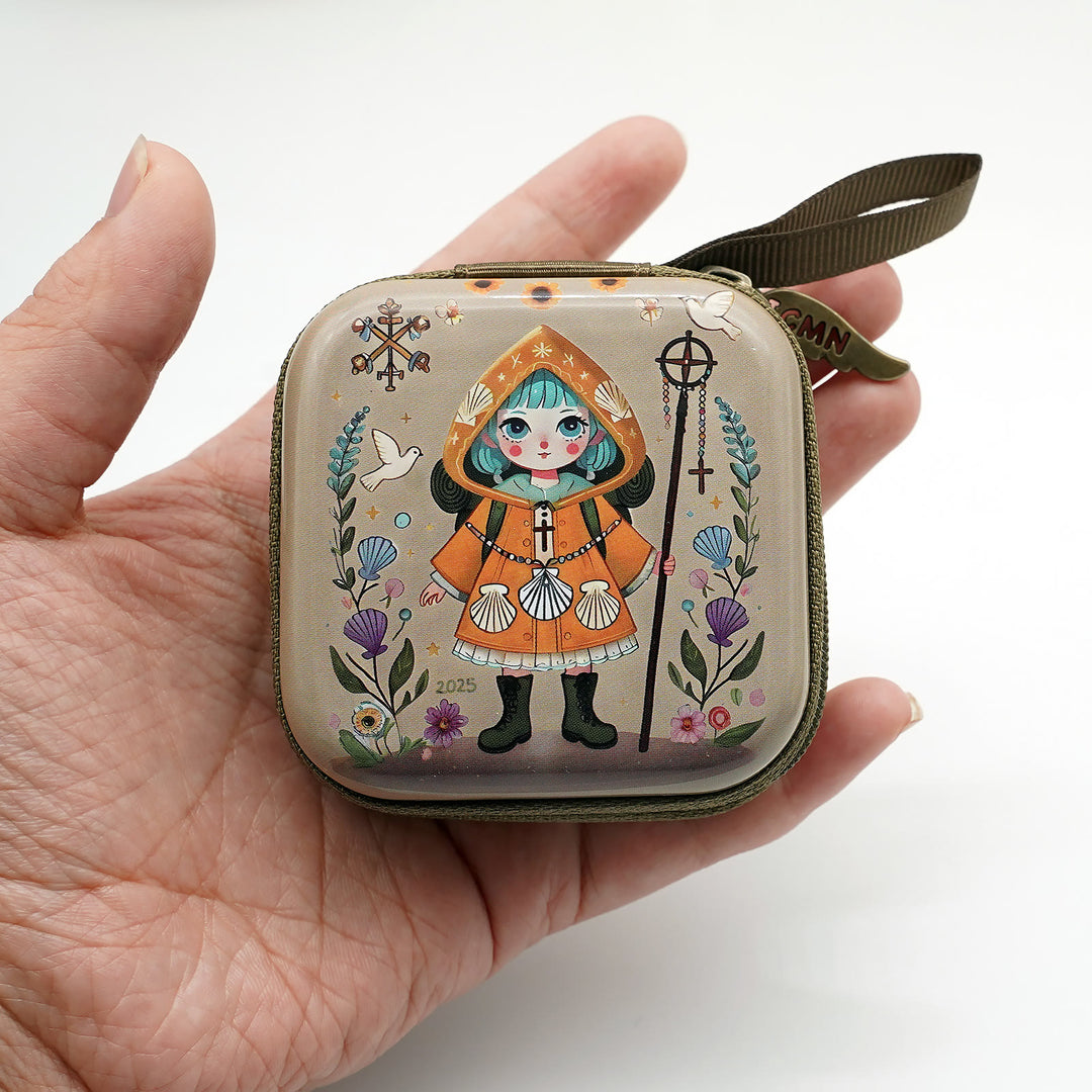 Christianartworkshop 9 Muster Cartoon-Stil Quadratische Rosenkranz-Etuis: Eine schöne Mischung aus Glauben und Funktion