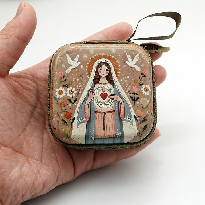 Christianartworkshop 9 Muster Cartoon-Stil Quadratische Rosenkranz-Etuis: Eine schöne Mischung aus Glauben und Funktion
