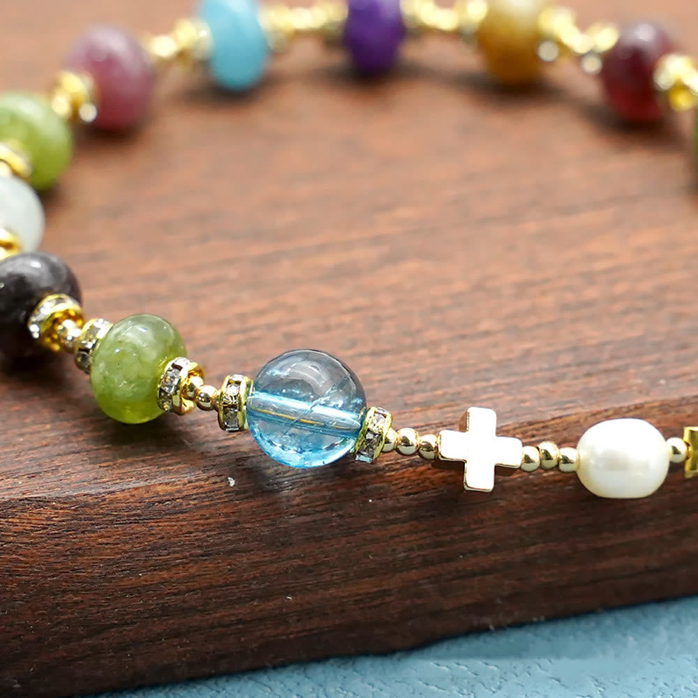 Armband „Wundermedaille & Kreuz“ aus rundem, mehrfarbigem, natürlichem Turmalin-Achat von Christianartworkshop - image 4