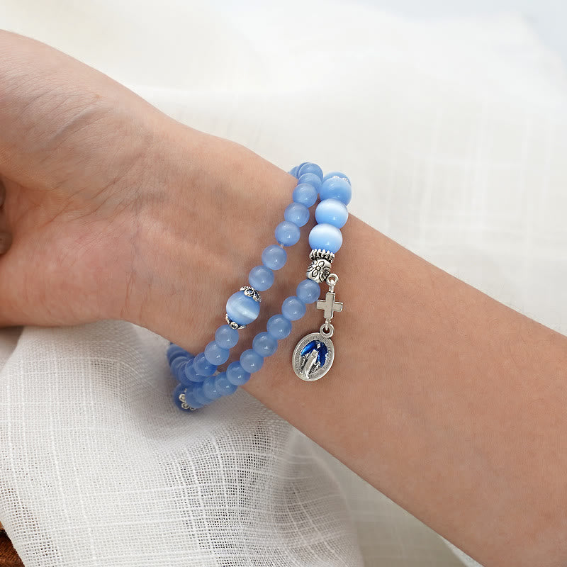 Minimalistisches, verstellbares Armband von Christianartworkshop mit mehrfarbigen Katzenaugensteinen und Wundermedaille - image 11