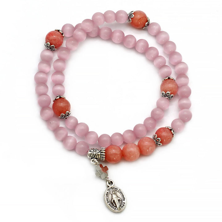 Christianartworkshop Minimalistisches verstellbares Armband mit bunten Katzenaugensteinen und Wundertätiger Medaille - Rosa - image 9